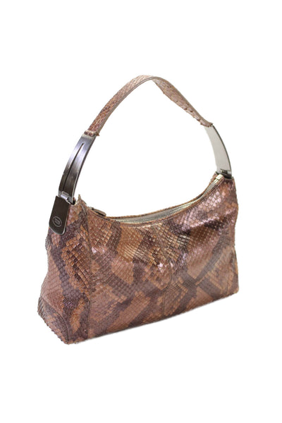 Tods Womens Snakeskin Metallic Shoulder Bag Brown