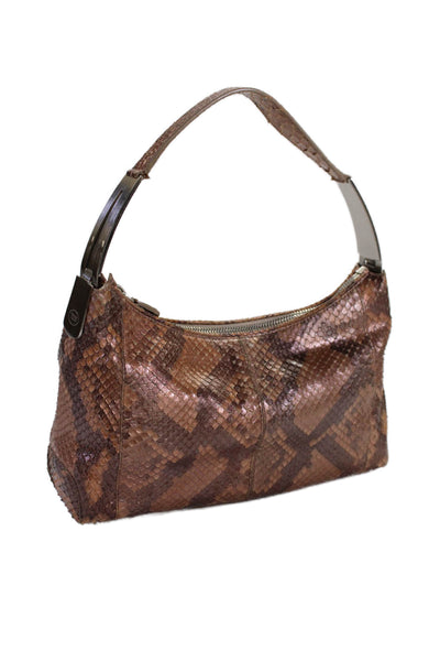 Tods Womens Snakeskin Metallic Shoulder Bag Brown