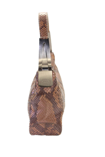 Tods Womens Snakeskin Metallic Shoulder Bag Brown
