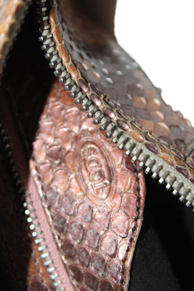 Tods Womens Snakeskin Metallic Shoulder Bag Brown