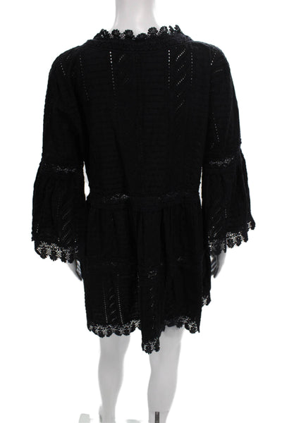 Melissa Odabash Women Shift Dress Black V Neck 3/4 Sleeve Knee Length Size S