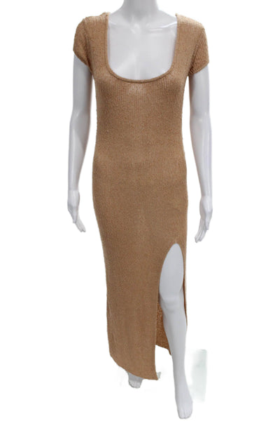L Space Women Maxi Dress Beige Scoop Neck Short Sleeve Petite Size S