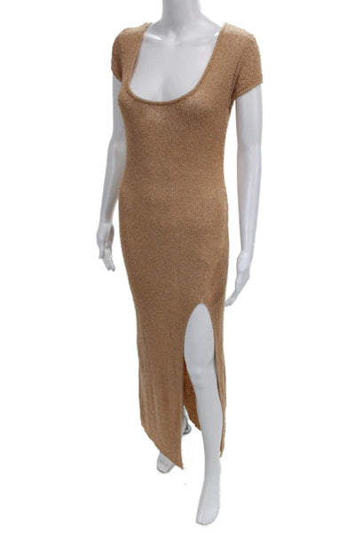 L Space Women Maxi Dress Beige Scoop Neck Short Sleeve Petite Size S