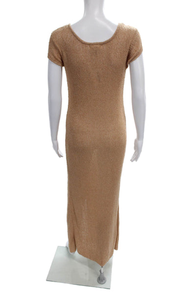 L Space Women Maxi Dress Beige Scoop Neck Short Sleeve Petite Size S