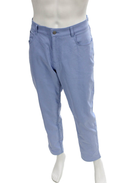 Peter Millar Mens Chino Pants Blue Button Solid Recycled Polyester Size 36