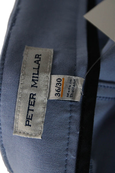 Peter Millar Mens Chino Pants Blue Button Solid Recycled Polyester Size 36