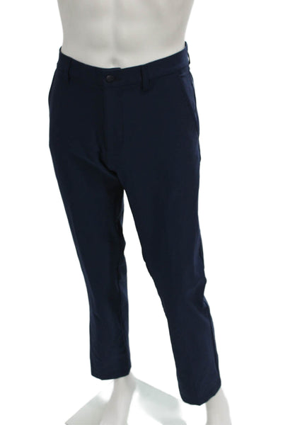 Adidas Mens Blue Button Pants 90% Polyester Solid Fall Size 32