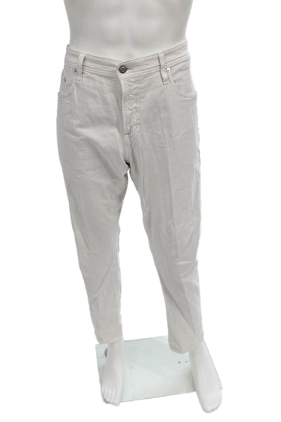 AG Mens Straight Leg Jeans Ivory Cotton Button Fly Size 36