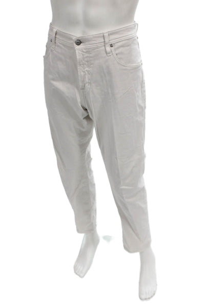 AG Mens Straight Leg Jeans Ivory Cotton Button Fly Size 36