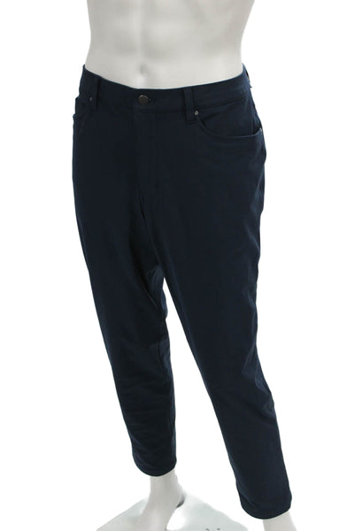 Lululemon Mens Blue Solid Polyester Pants Button Inseam 30 Size 36