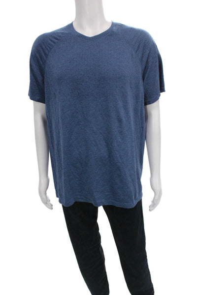 Lululemon Mens Blue Geometric V-Neck Nylon Short Sleeve T-Shirt Size M