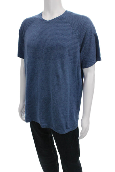 Lululemon Mens Blue Geometric V-Neck Nylon Short Sleeve T-Shirt Size M