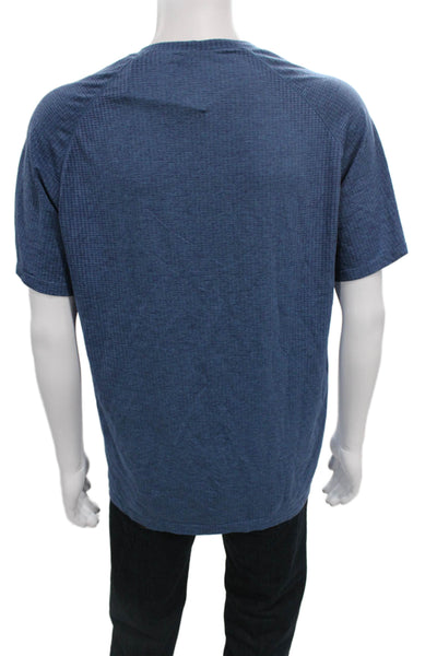 Lululemon Mens Blue Geometric V-Neck Nylon Short Sleeve T-Shirt Size M