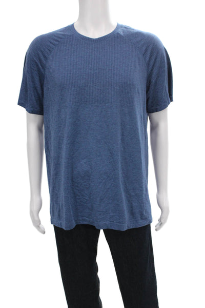 Lululemon Mens Basic Geometric Blue Nylon Crew Neck Short Sleeve T-Shirt Size M