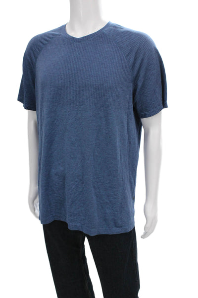Lululemon Mens Basic Geometric Blue Nylon Crew Neck Short Sleeve T-Shirt Size M
