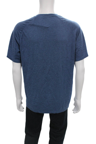 Lululemon Mens Basic Geometric Blue Nylon Crew Neck Short Sleeve T-Shirt Size M