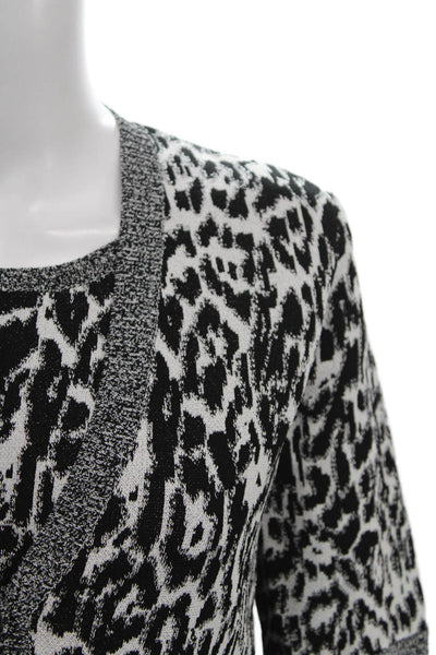 Jones New York Womens Black Animal Print V-Neck Short Sleeve Sweater Size M