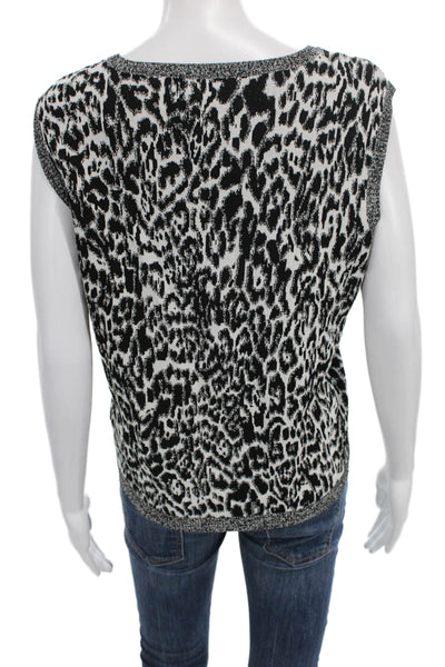 Jones New York Womens Black Animal Print V-Neck Short Sleeve Sweater Size M