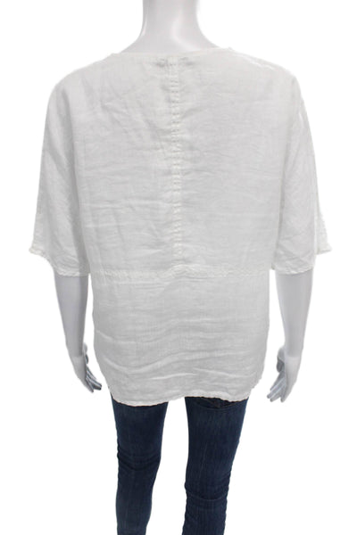 James Perse Women Linen V-Neck Basic Blouse Short Sleeve White Size 1