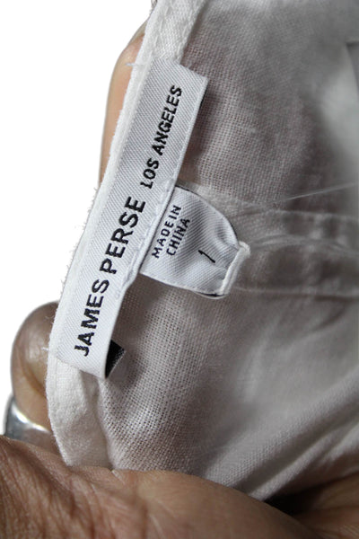 James Perse Women Linen V-Neck Basic Blouse Short Sleeve White Size 1