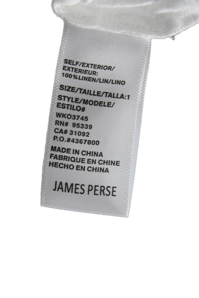James Perse Women Linen V-Neck Basic Blouse Short Sleeve White Size 1