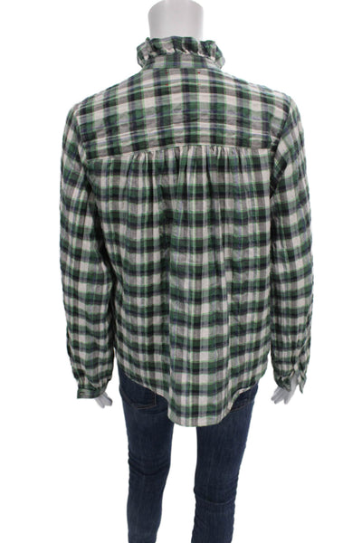 Xirena Women Green Plaid Button-Up Shirt Collared Long Sleeve Size S