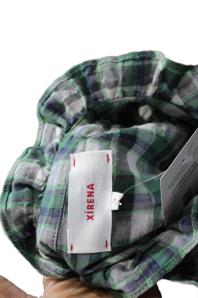 Xirena Women Green Plaid Button-Up Shirt Collared Long Sleeve Size S