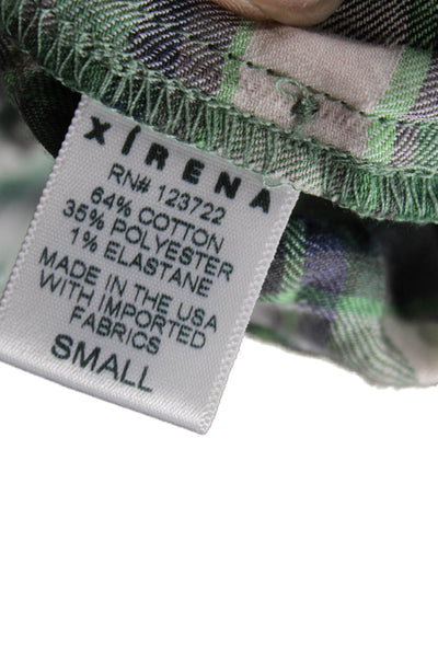 Xirena Women Green Plaid Button-Up Shirt Collared Long Sleeve Size S