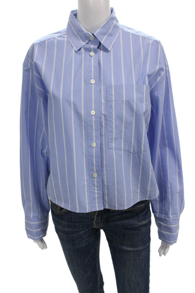 Banana Republic Women Striped Collared Cotton Button Up Long Sleeve Top Size S