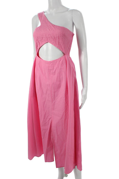 S/W/F Womens Sundress Pink Cotton One Shoulder Zip Long Size M