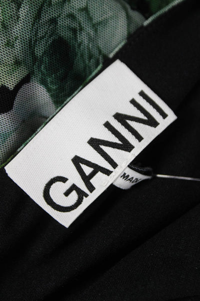 Ganni Women Bodycon Floral Boat Neck Short Sleeve Green Dress Size 36