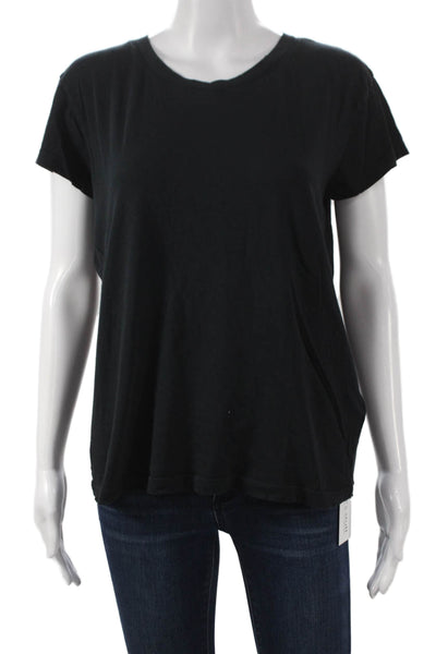 Current/Elliott Women Basic Black Cotton Crew Neck Short Sleeve T-Shirt Size 1