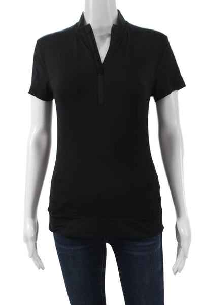 Greyson Mens Basic Black Collared Nylon Blend Polo Short Sleeve Zip Size L