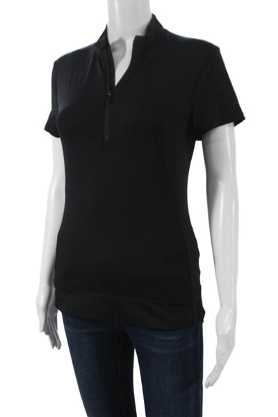 Greyson Mens Basic Black Collared Nylon Blend Polo Short Sleeve Zip Size L