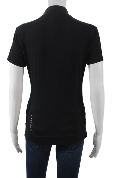 Greyson Mens Basic Black Collared Nylon Blend Polo Short Sleeve Zip Size L