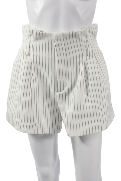 Parentezi Womens Casual Pinstripe Shorts White Polyester Zip Size S