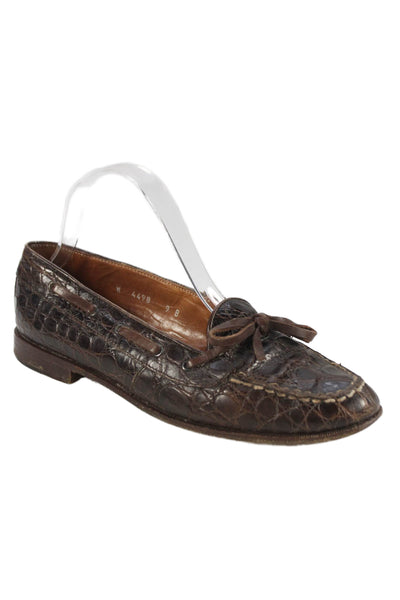 Ralph Lauren Womens Crocodile Bow Accent Flats Brown Size 10