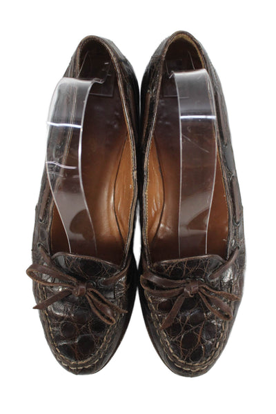 Ralph Lauren Womens Crocodile Bow Accent Flats Brown Size 10