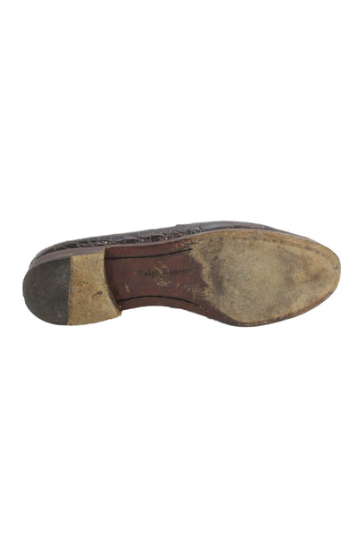 Ralph Lauren Womens Crocodile Bow Accent Flats Brown Size 10