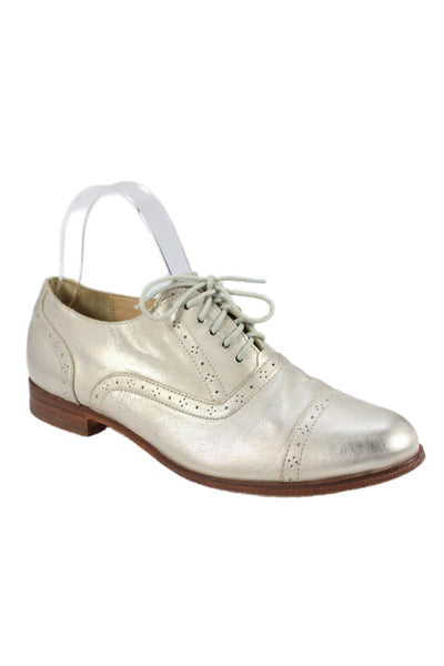 Cole Haan Womens Metallic Brogue Lace Up Shoes Gold Size 8.5