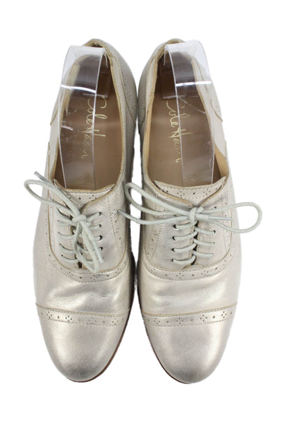 Cole Haan Womens Metallic Brogue Lace Up Shoes Gold Size 8.5