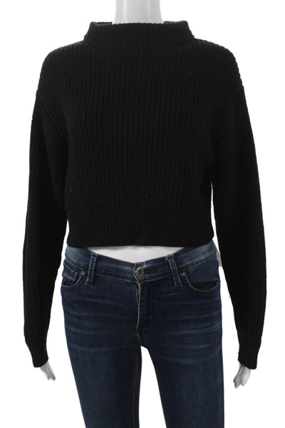Wilfred Women Pullover Sweater Black Merino Wool Mock Neck Long Sleeve Size XS