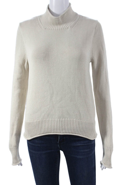 J Crew Women Turtleneck Pullover Sweater Ivory 100% Cotton Long Sleeve Size S