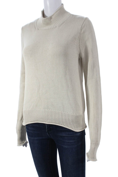 J Crew Women Turtleneck Pullover Sweater Ivory 100% Cotton Long Sleeve Size S