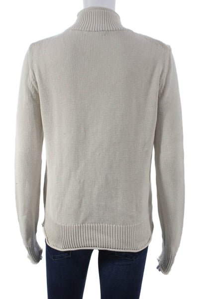 J Crew Women Turtleneck Pullover Sweater Ivory 100% Cotton Long Sleeve Size S
