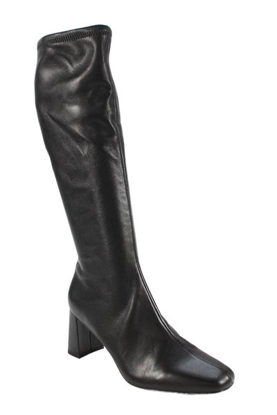 Steve Madden Womens Vegan Leather Block Heels Knee High Boots Shoes Black Sz 9.5