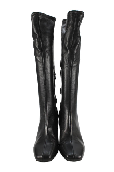 Steve Madden Womens Vegan Leather Block Heels Knee High Boots Shoes Black Sz 9.5