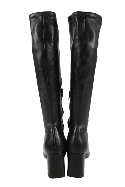 Steve Madden Womens Vegan Leather Block Heels Knee High Boots Shoes Black Sz 9.5
