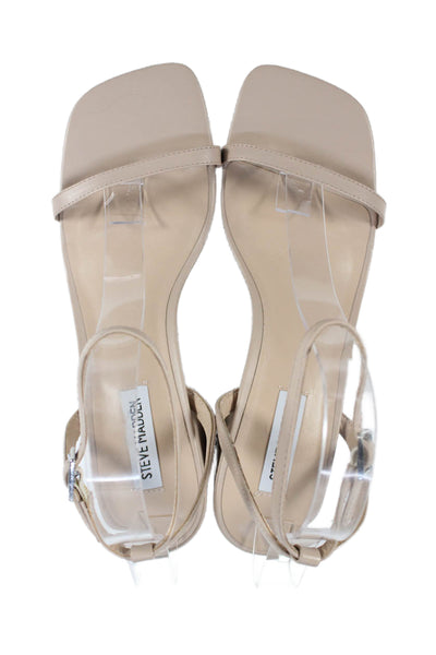 Steve Madden Womens Leather Ankle Strap Block Heels Shoes Beige Size 9.5M