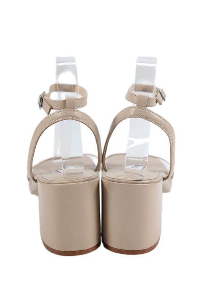 Steve Madden Womens Leather Ankle Strap Block Heels Shoes Beige Size 9.5M